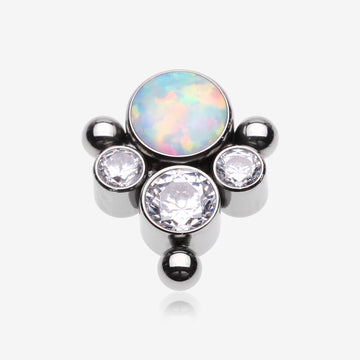 Implant Grade Titanium OneFit Threadless Bali Beaded Essence Fire Opal Sparkle Top Part-Clear Gem/White Opal